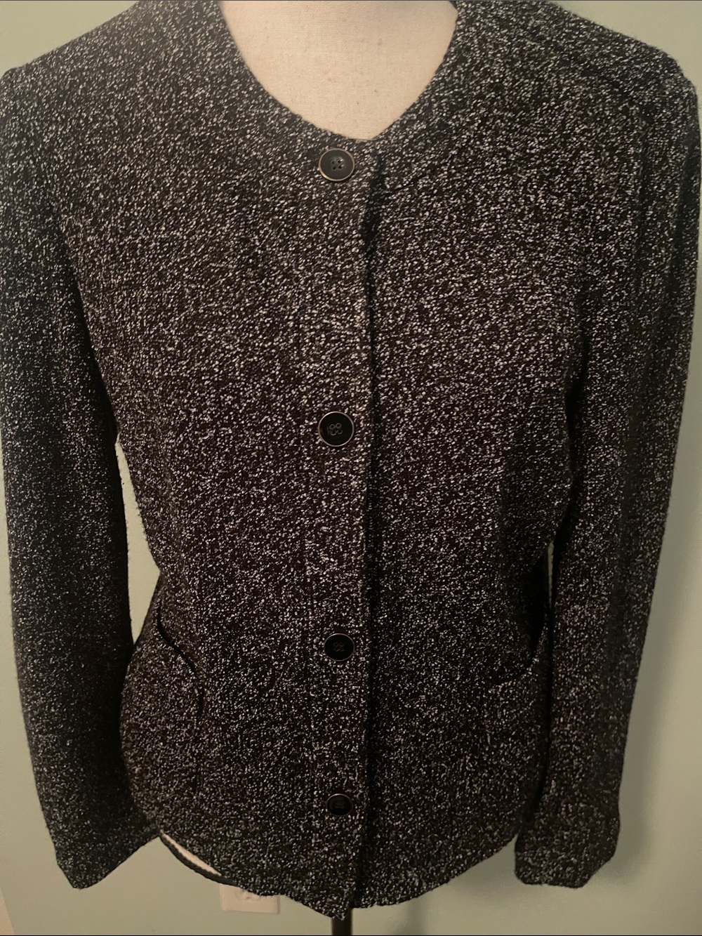 Talbots Black and White Tweed Button-Front Jacket